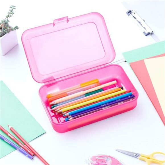 Set of 4 Plastic Pencil Boxes Large School Supply Case Student Office Organizer - Picture 2 of 8